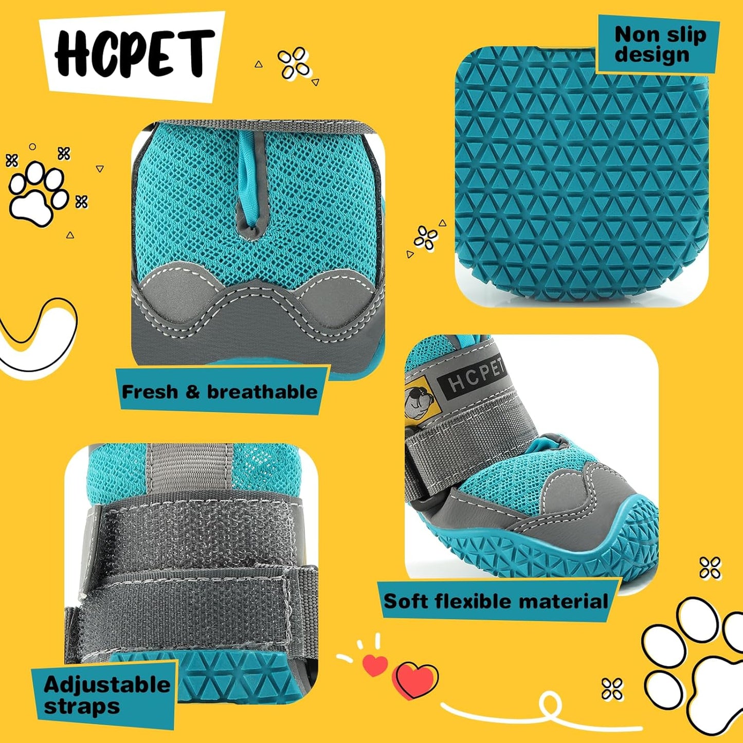 Hcpet Dog Shoes for Dogs, Dog Booties for Dogs, Anti-Slip Dog Boots & Paw Protectors for Hot Pavement Winter Snow Hiking with Reflective Straps Khaki Size 6, 4PCS