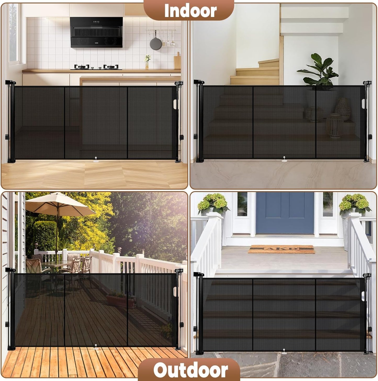 236" Retractable Baby Gate Extra Wide, 41" Tall Retractable Dog Gate for Stairs, Doorways, Decks, Mesh Gate Long Child Gate Pet Gate for Indoor, Outdoor, with Reinforced Mesh Rods, Dual Locks
