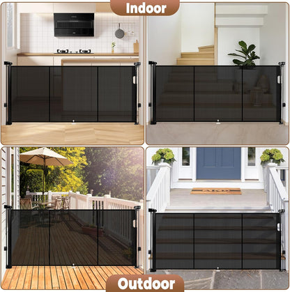 236" Retractable Baby Gate Extra Wide, 41" Tall Retractable Dog Gate for Stairs, Doorways, Decks, Mesh Gate Long Child Gate Pet Gate for Indoor, Outdoor, with Reinforced Mesh Rods, Dual Locks