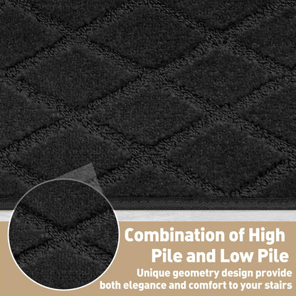 PURE ERA Bullnose Carpet Stair Treads Set Tape Free Non-Slip Indoor Stair Protectors Pet Friendly Rugs Covers Soft Skid Resistant Washable Reusable 9.5" x 30"(14 Pieces,Cream Gray)