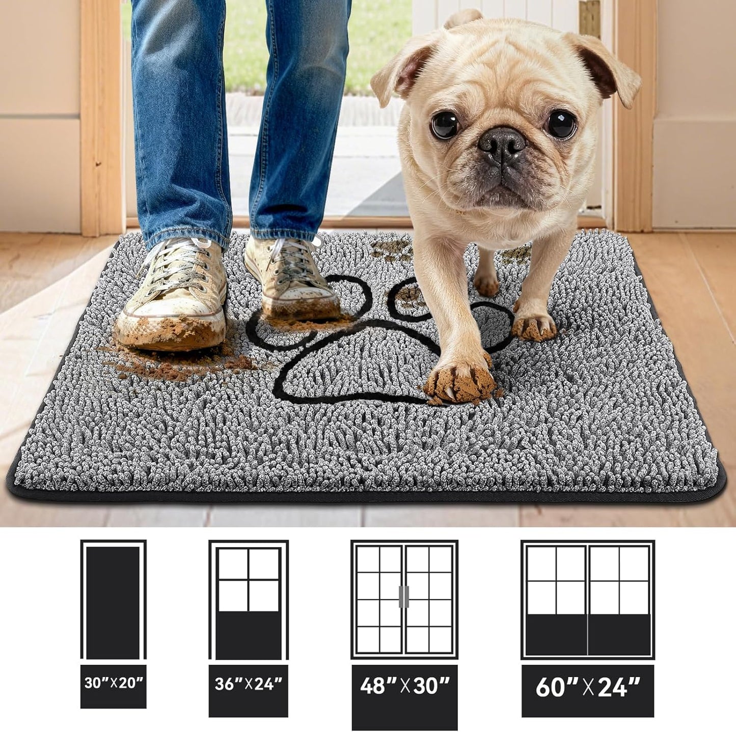 Bcoimo Super Absorbent Dog Door Mat, 30"*20" Anti Slip Mat for Muddy Paws, Pet Rugs for Dirty Paws Washable that Absorbs Moisture and Dirt, for Dog Cage and Pet Resting Carpet