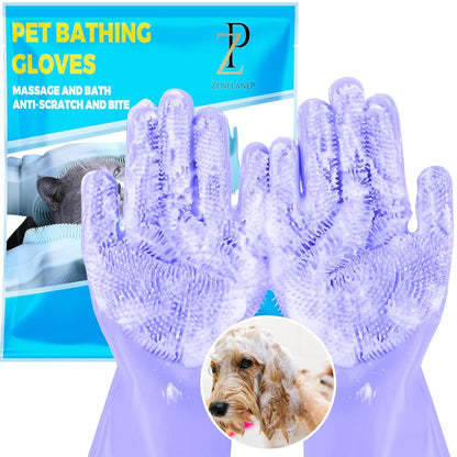 High-Density Silicone Pet Grooming Gloves with Enhanced Five Finger Design for Bathing, Massaging Dogs and Cats (Blue)