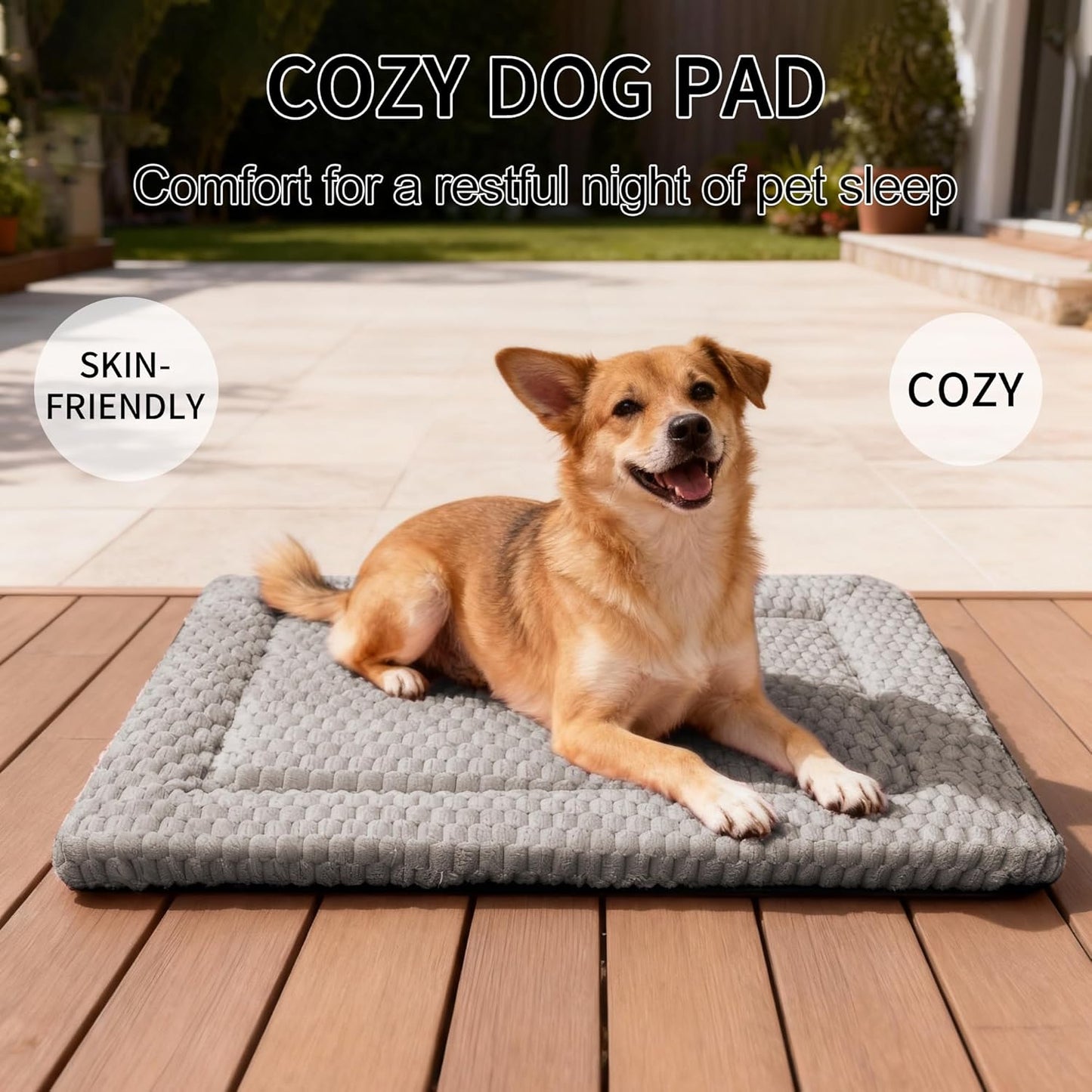 Dog Bed Mat, Reversible Crate Pad & Cute Dog Bed - Machine Washable Kennel Mat with Ultra Soft for Small Dogs (Cool/Warm), 24" x 18", Grey&Star