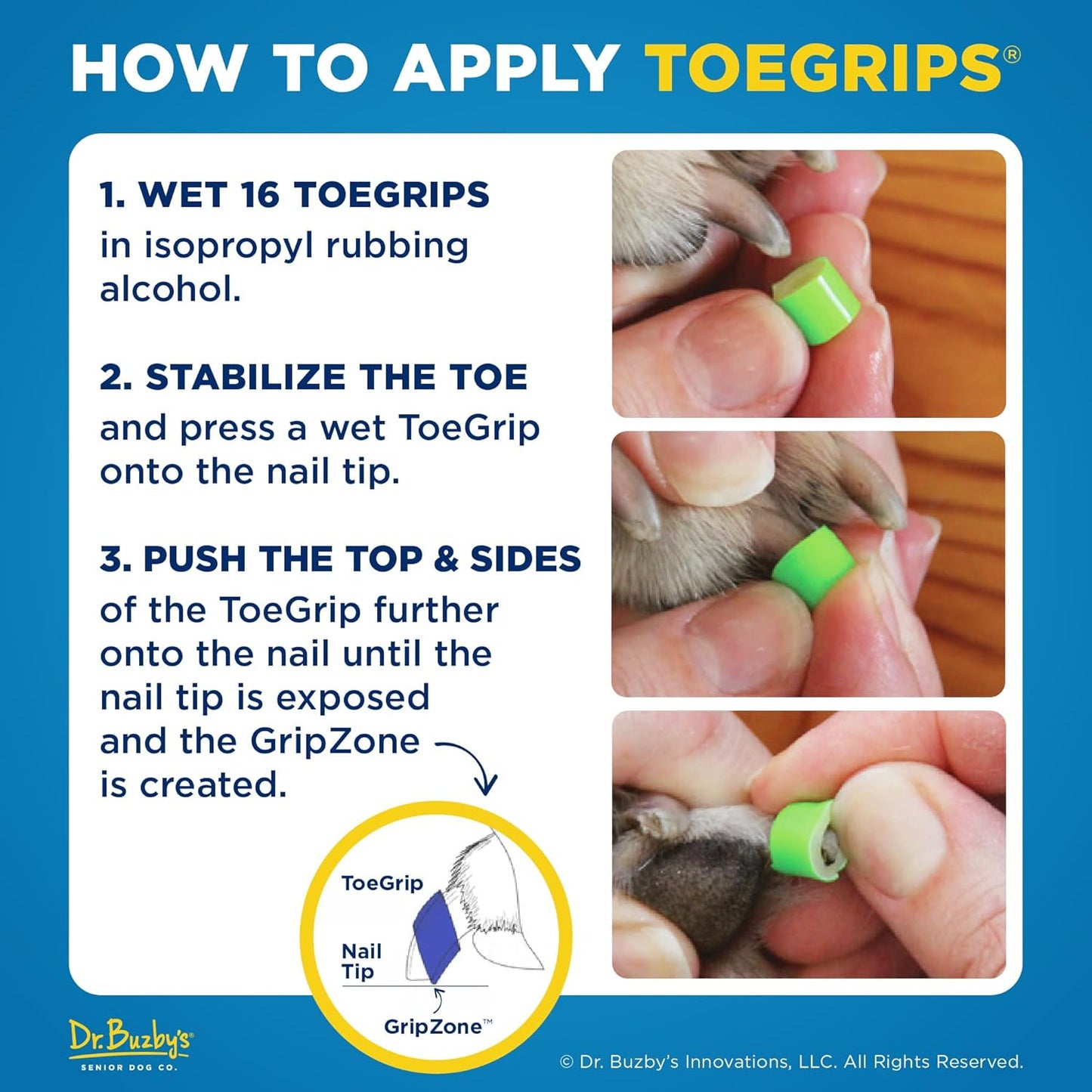 Dr Buzby's Large ToeGrips for Dogs - Instant Traction on Wood/Hardwood Floors - Anti Slip Relief - Grippers for Senior Dogs - Stop Sliding Instantly - Rubber Nails for Paws - 1 Pack (20 Grips)