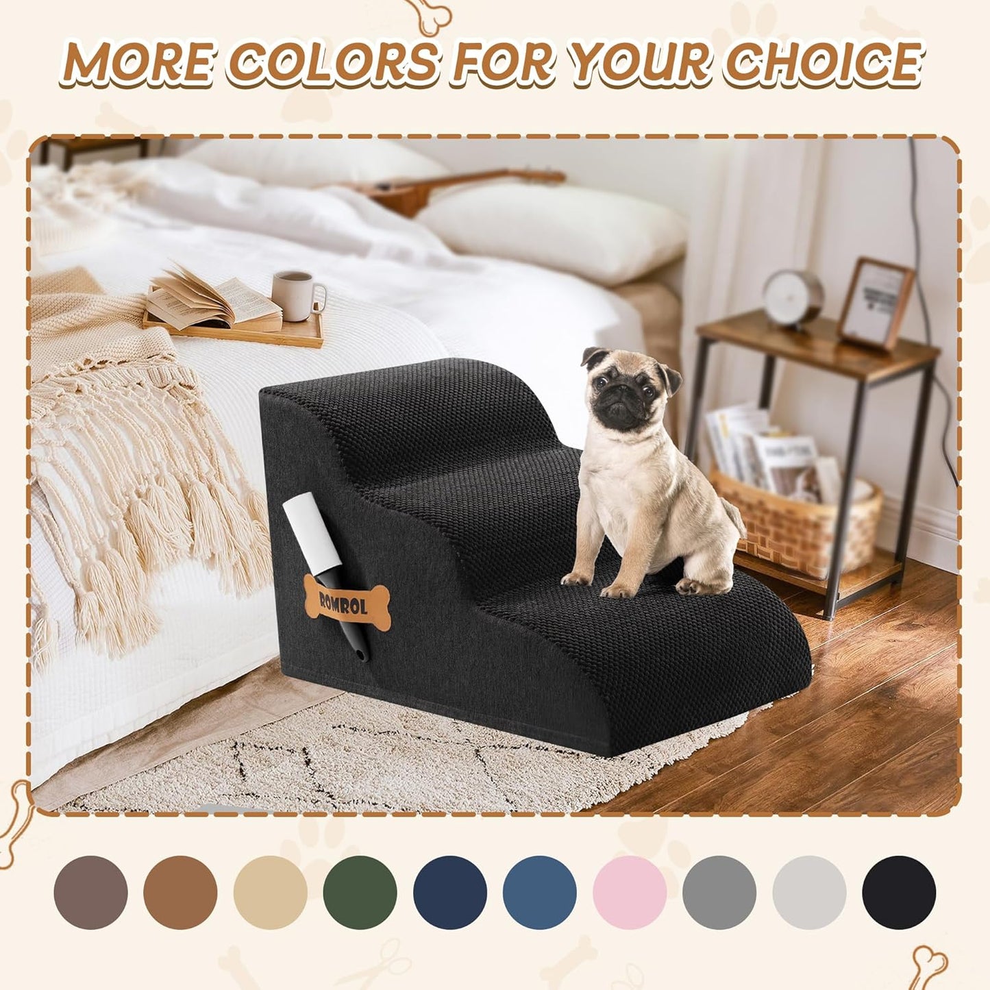 Romrol Dog Stairs Ramp for High Beds Couches, High Density Foam Pet Steps with Durable Non-Slip Waterproof Fabric Cover, Dog Stairs for Small Dogs or Cats or Pets, 5-Step, 22 Inch, Grey