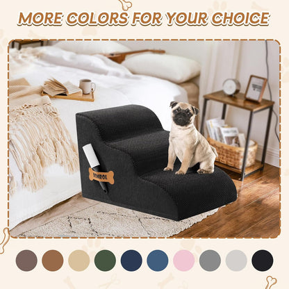 Romrol Dog Stairs Ramp for High Beds Couches, High Density Foam Pet Steps with Durable Non-Slip Waterproof Fabric Cover, Dog Stairs for Small Dogs or Cats or Pets, 5-Step, 22 Inch, Grey
