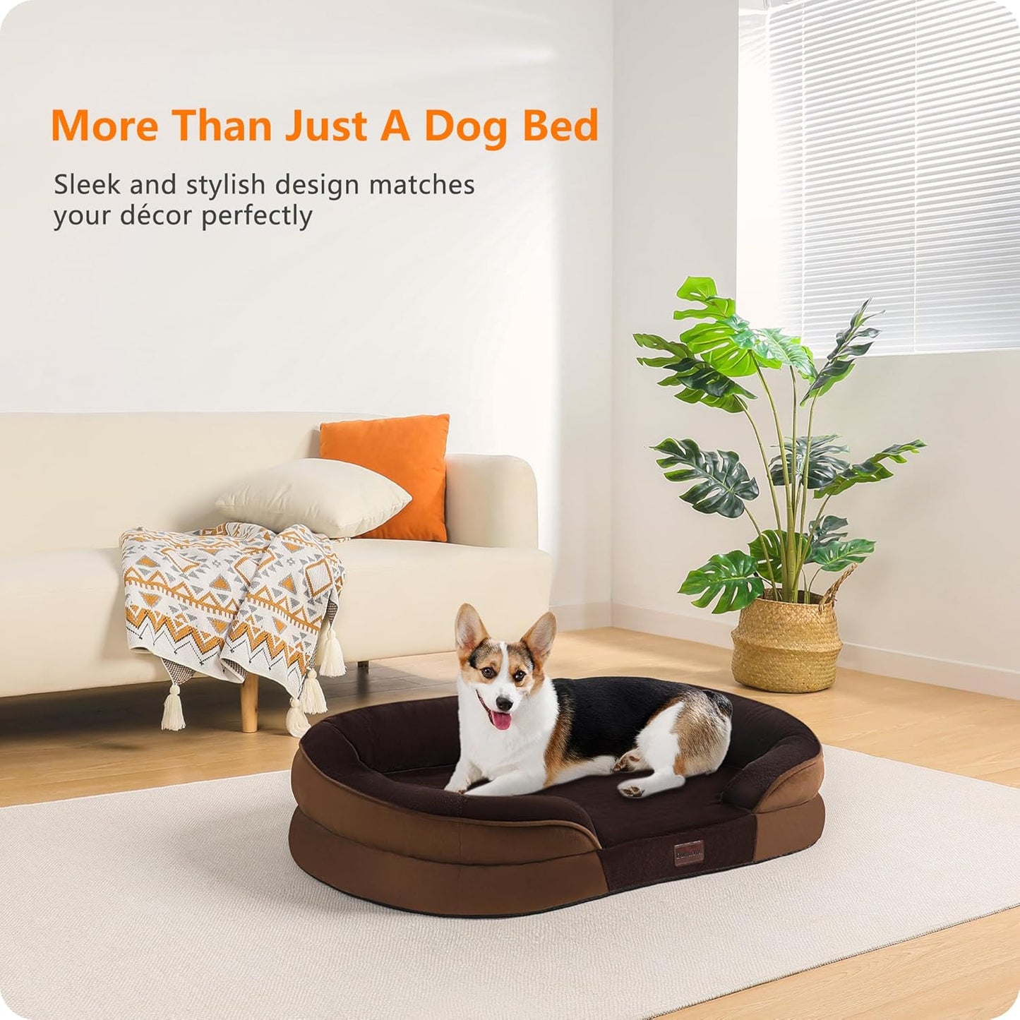 Dwanton Orthopedic Dog Bed for Medium Dogs with Gel Memory Foam, Waterproof Dog Sofa, Washable Pet Bed with Four Sided Bolster Cushion, Removable Cover & Non-Slip Bottom, 36", Dark Gray