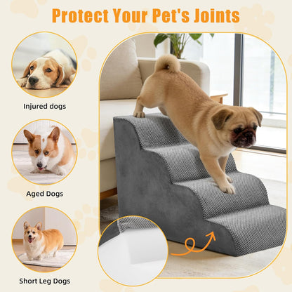 NEWBULIG 3-Step Dog Stairs, 15.7" H Dog Steps for Sofa and Chair, Non-Slip Sturdy Pet Steps for Small Dogs and Cats, Pet Ramp for High Bed Indoor(Grey)