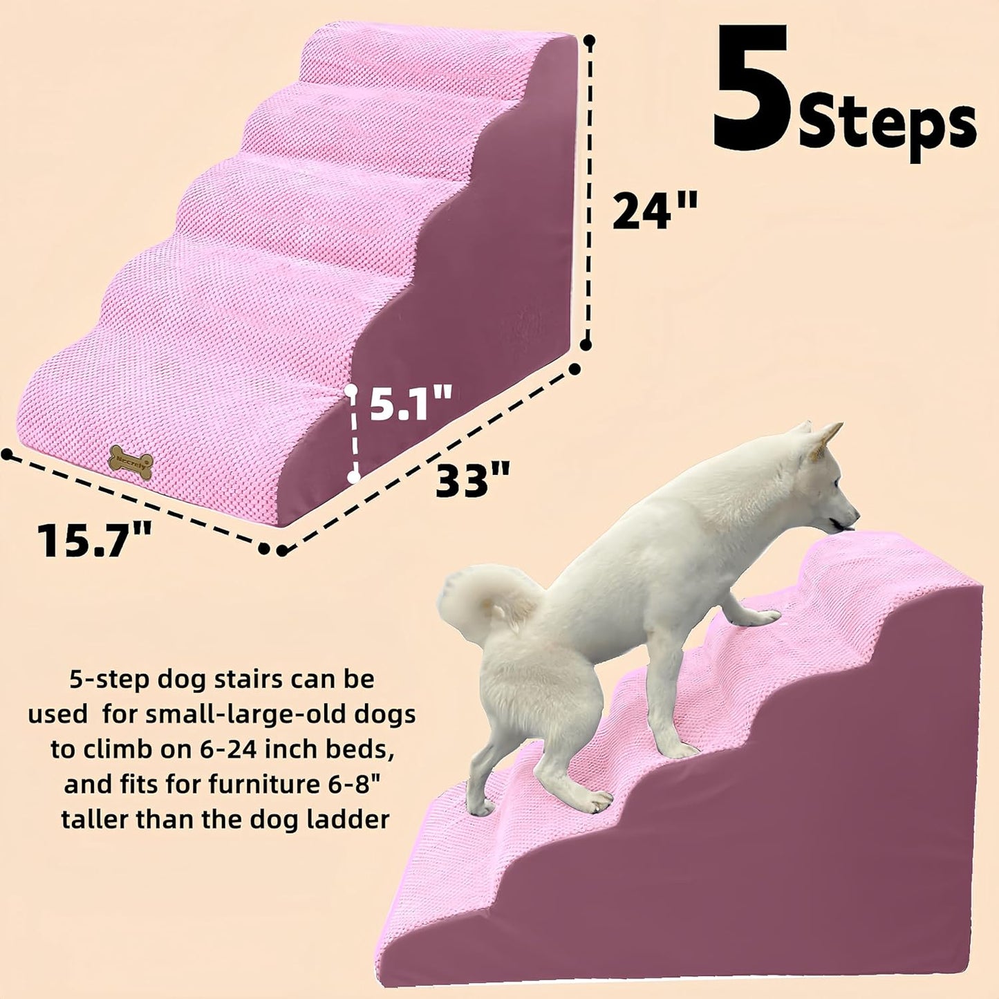 Necrely 4-Step Dog Stairs for High Beds 18-24 Inch Pet Steps 2 3 4 5 Tier Ladder Non-Slip Sturdy Ramp Small Medium Large Dog Steps to Couch Bed Old Dogs Balanced Pet Stairs for Getting on Bed