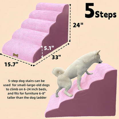 Necrely 4-Step Dog Stairs for High Beds 18-24 Inch Pet Steps 2 3 4 5 Tier Ladder Non-Slip Sturdy Ramp Small Medium Large Dog Steps to Couch Bed Old Dogs Balanced Pet Stairs for Getting on Bed