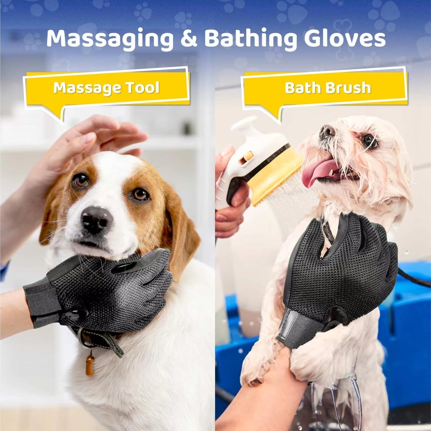 Silicone Pet Grooming Glove – 5-Finger Deshedding & Massage Mitt for Dogs & Cats – Wet & Dry Hair Removal Glove with Adjustable Strap (Right Hand), Blue