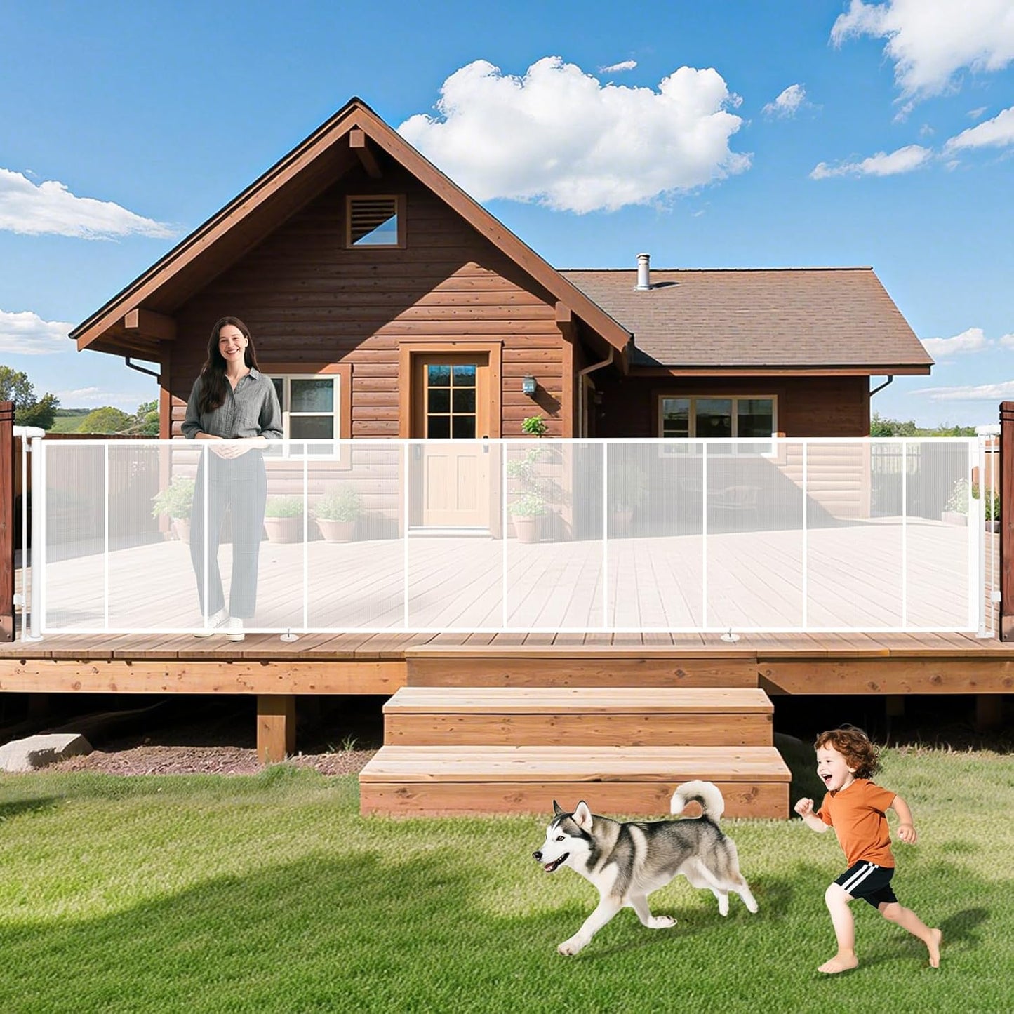 275" Retractable Baby Gates Dog Gate Extra Wide, 52" Tall Child Pet Safety Gate with Reinforced Strips for Stairs, Long Mesh Garage Gates Fence for Outdoor Indoor Large Openings Driveway Decks Patio