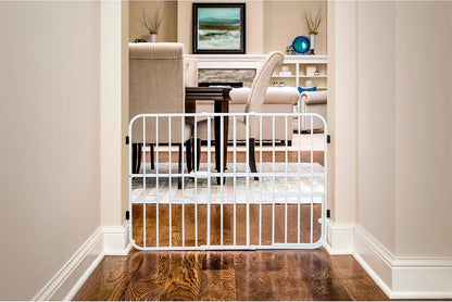 Carlson 18-30.75" Mini Expandable Dog Gate with Small Pet Door, Pressure Mounted Metal Indoor Pet Gate for Doorways & Bottom of Stairs, Cat Gate, White