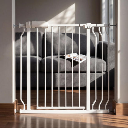 24-29 Inch Narrow Baby Gate, Pressure Mounted No Drilling Dog Gate for Stairs & Doorways, White Metal Safety Gate Indoor for Kids and Pets