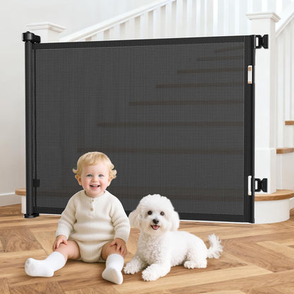 Upgrade 120 inch Retractable Baby Gates, EZIGO Extra Wide Baby Gate for Large Opening Extra Long Mesh Gate for Kids or Pet Dog Gate Child Safety Gate for Stairs Hallways Doorway Indoor Outdoor, Gray