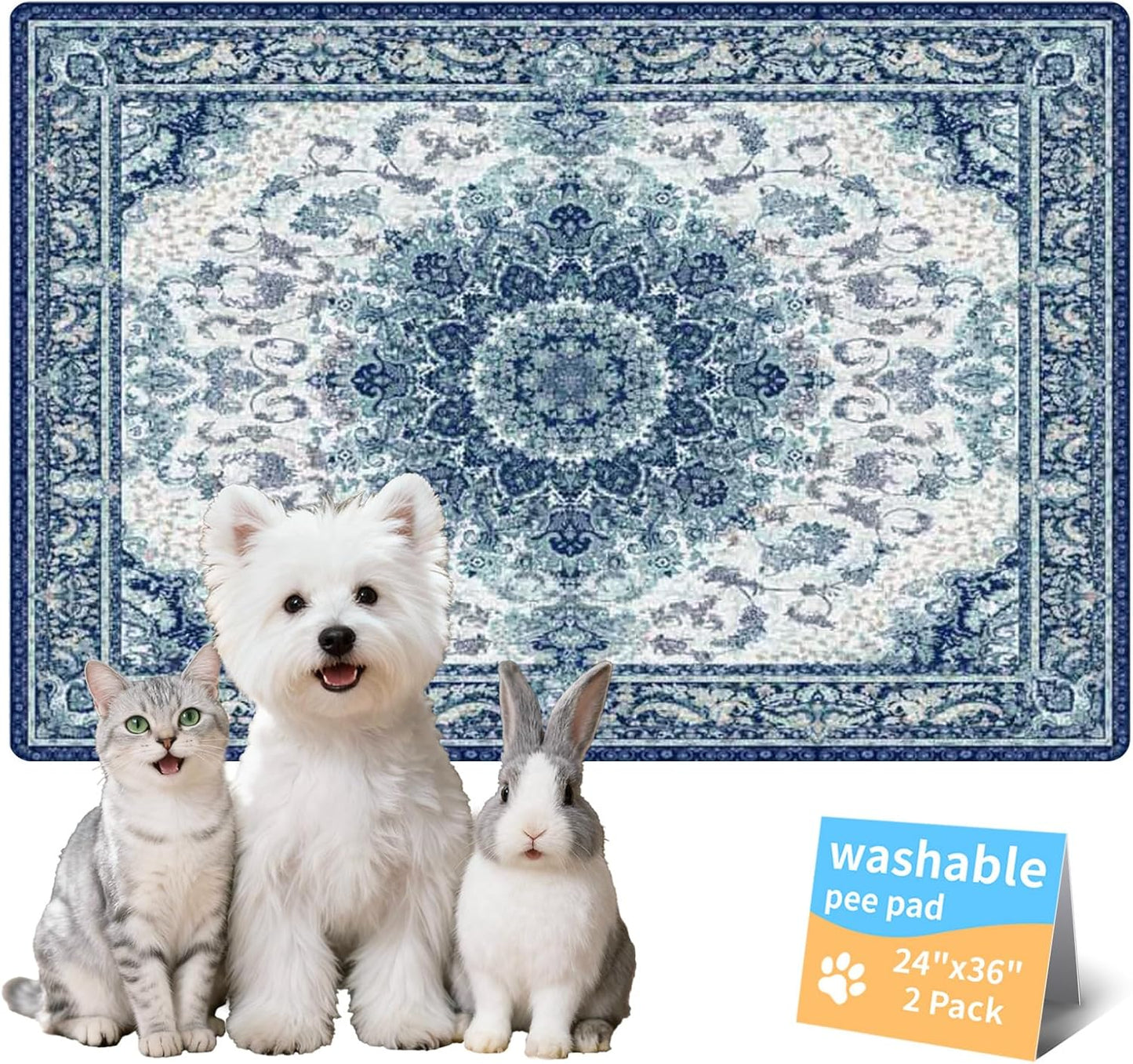 Washable Pee Pads for Dogs, Reusable Puppy Potty Training Pads, Ultra-Absorbent Thick Waterproof Leak-Proof Non-Slip Pads & Mat for Crate, Playpen, Floor, Whelping & Housebreaking , 2 Pack 18"x24"