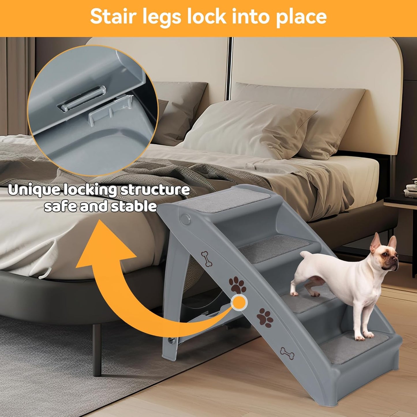 Dog Stairs for High Beds, Foldable Pet Steps Ramp with Non-Slip Bottom for Cats and Small Dogs, for Couch, Car, Portable Waterproof Dog Steps