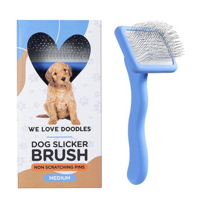 We Love Doodles Slicker Brush with Non Scratching Pins - Dog Brush with Coated Pins, Slicker Brush for Dogs Dematting, Grooming Brushes for Short Haired & Long Haired, Poodle & Goldendoodle (Small)