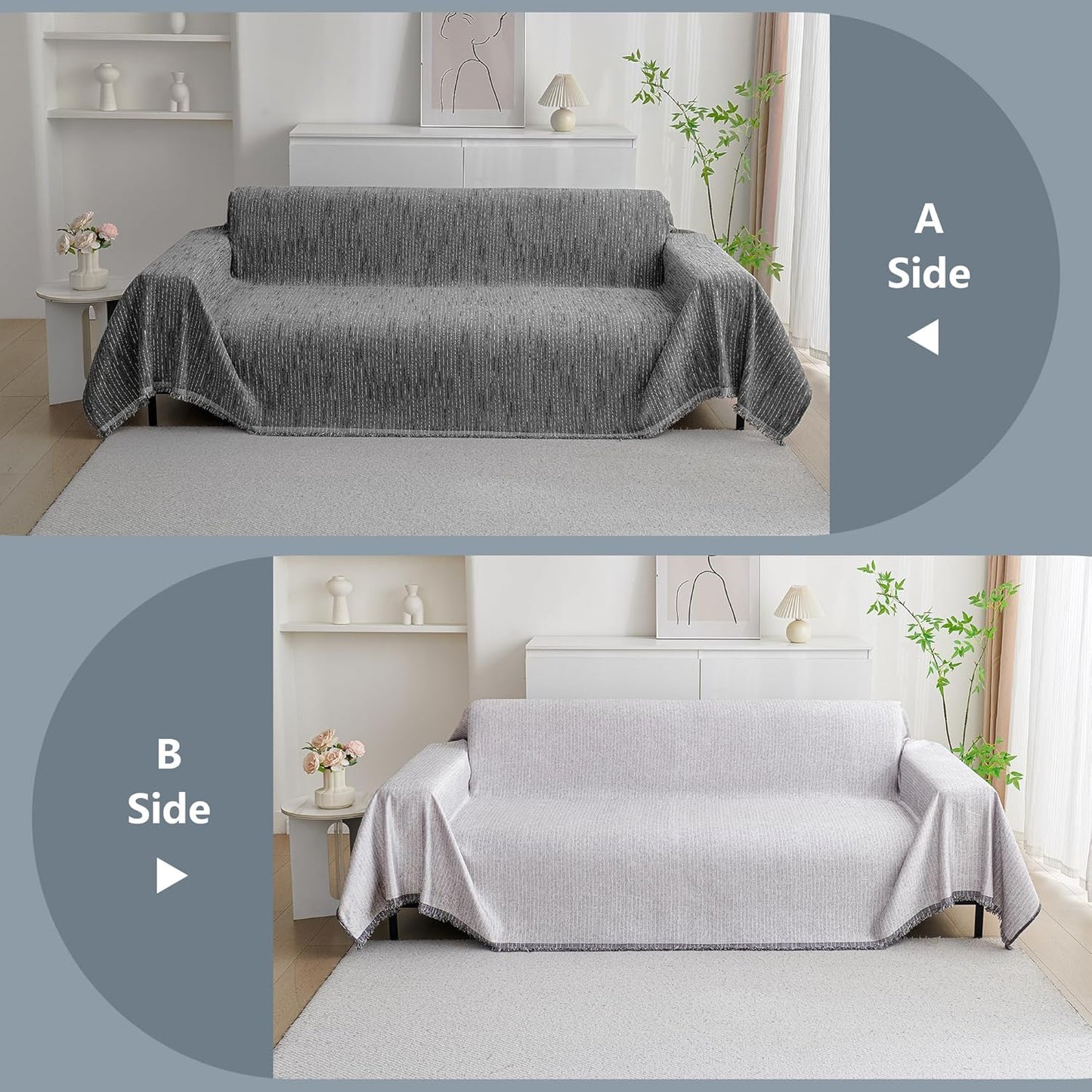 MYSKY HOME Couch Cover for Dogs, Washable Couch Covers, Non Slip Sofa Cover, Couch Cover 2 Cushion Sofa Dogs Furniture Protector with Tassels, Chenille Sofa Slipcover for Pets, 71"x118", Dark Grey