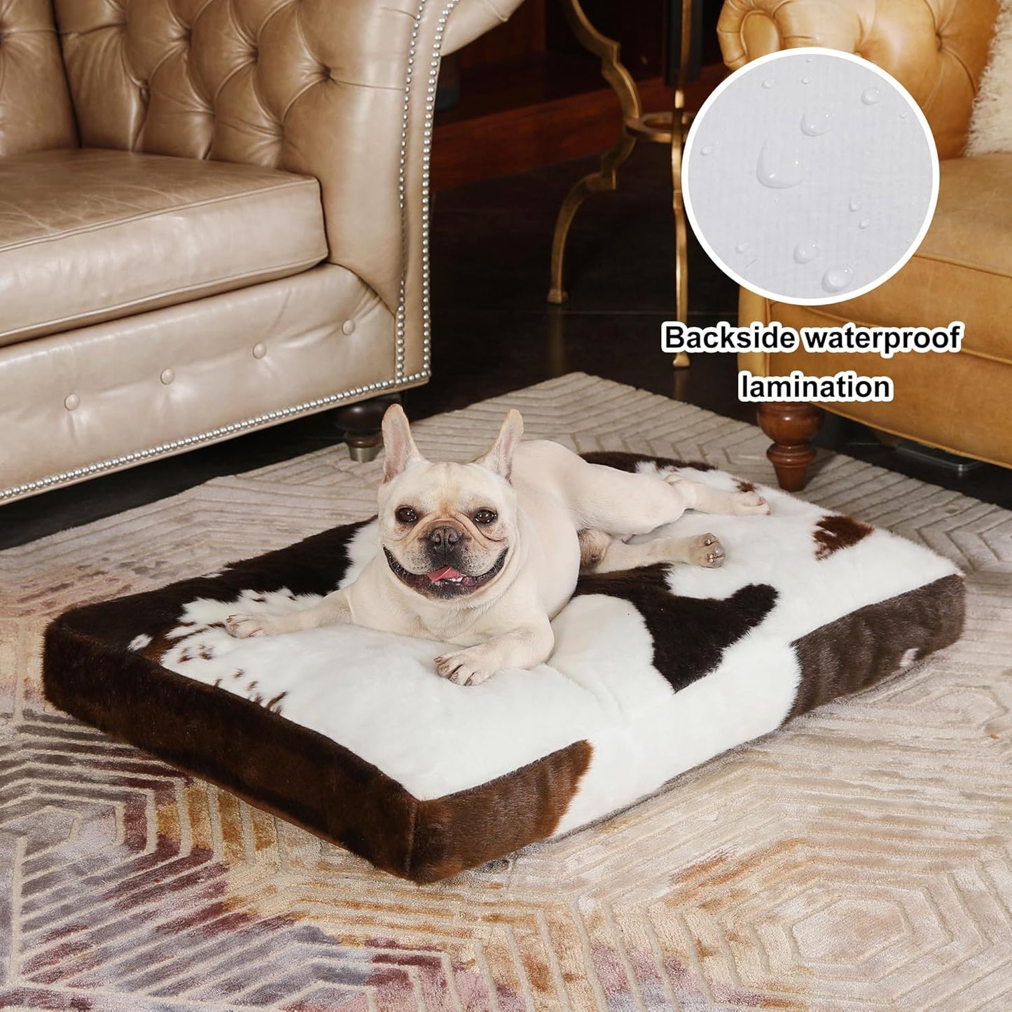 Bedfolks Waterproof Dog Crate Bed, Plush With Removable Washable Cover, Faux Fur Crate Pad for Medium Dogs, Fluffy Kennel 29"x21", Dark Grey