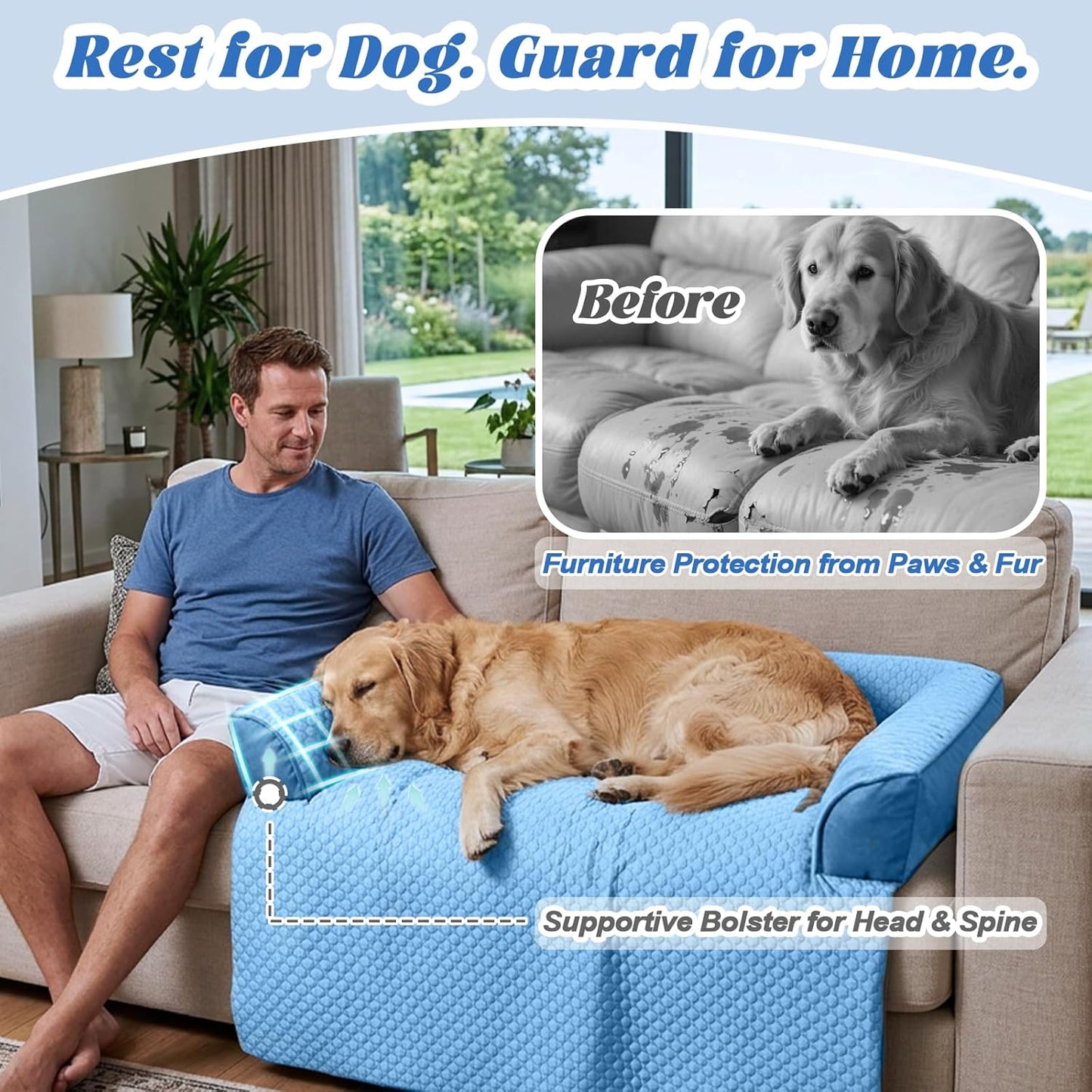 Calming Dog Bed Fluffy Plush Dog Mat for Furniture Protector with Removable Washable Cover for Large Medium Small Dogs and Cats (Large, Light Grey)