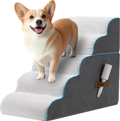 Dog Stairs, Steps and Ramp for High Bed & Sofa, 13-24" H Detachable Pet Stairs for Small Medium Dogs, Sturdy 40D Foam, Non-Slip, Washable Cover with Lint Roller, Grey