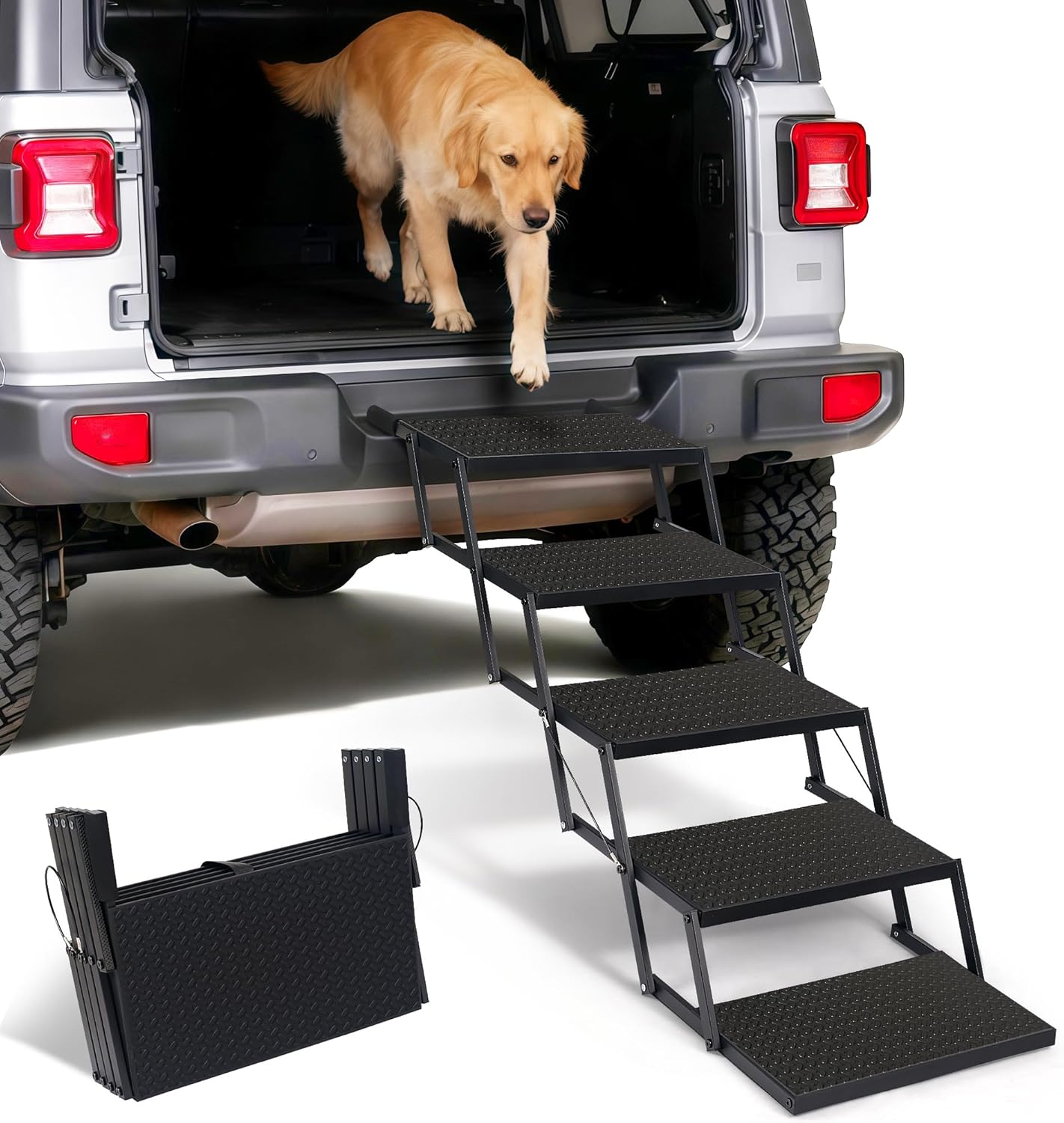 Foldable Dog Car Steps - Upgraded Non-Slip Pet Stairs for Large Dogs, Portable Metal Frame Dog Ramps for High SUV, Truck and Cars, Lightweight Pet Ladder with High Load-Bearing Capacity (6 Steps)