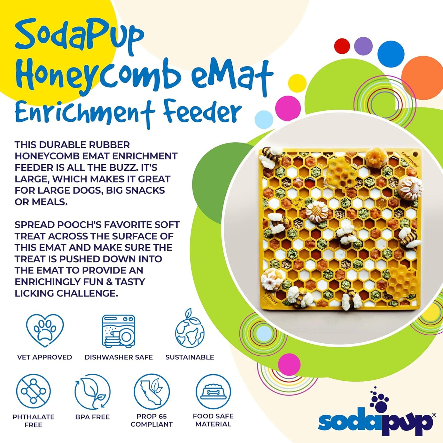 SodaPup Flower Power eMat – Durable Lick Mat Feeder Made in USA from Non-Toxic, Pet-Safe, Food Safe Rubber for Mental Stimulation, Avoiding Overfeeding, Fresh Breath, Digestive Health, & More