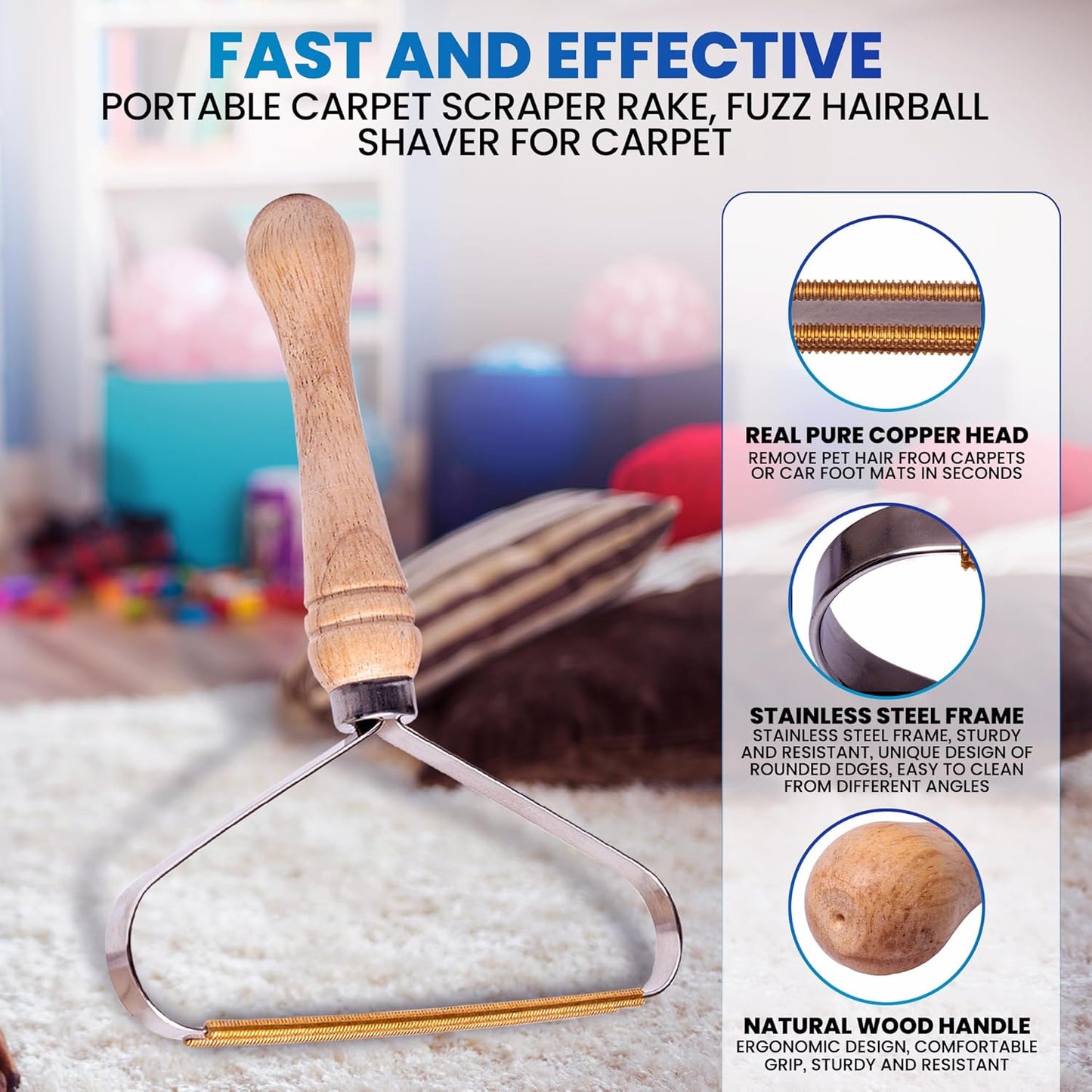 2-Pack Pet Hair Removal Tool - Lint Remover, Carpet Scraper & Shaver for Clothes and Carpets - Dog & Cat Hair Remover with Carpet Rake for Car,Rugs,Couch,Furniture - Fur Cleaner Tool