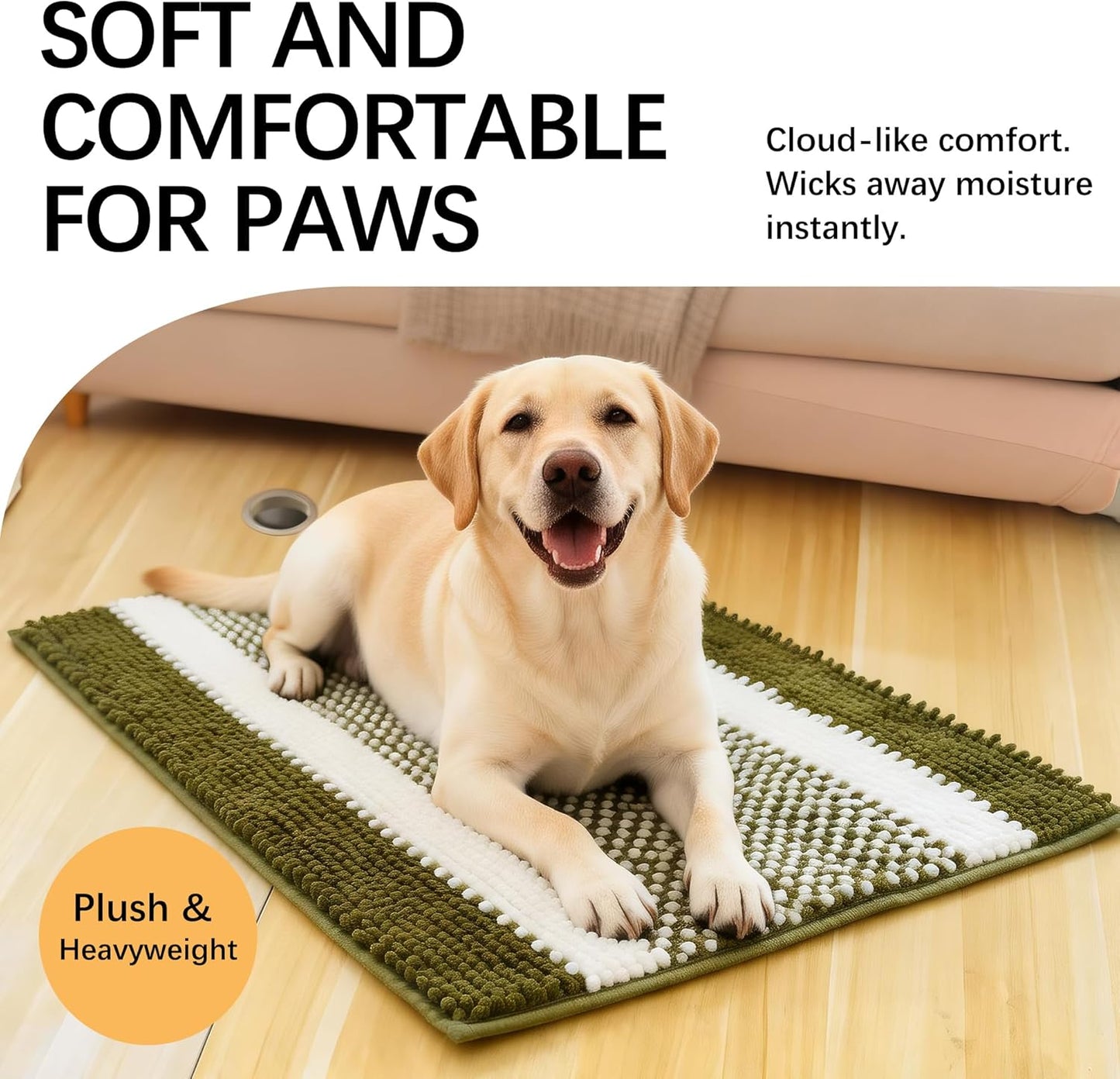 Dog Door Mat for Muddy Paws - Absorbent Quick-Dry Non-Slip Washable Chenille Pet Rug, Indoor Entryway Mat for Front Door & Crate (Brown, 24" L*16" W)