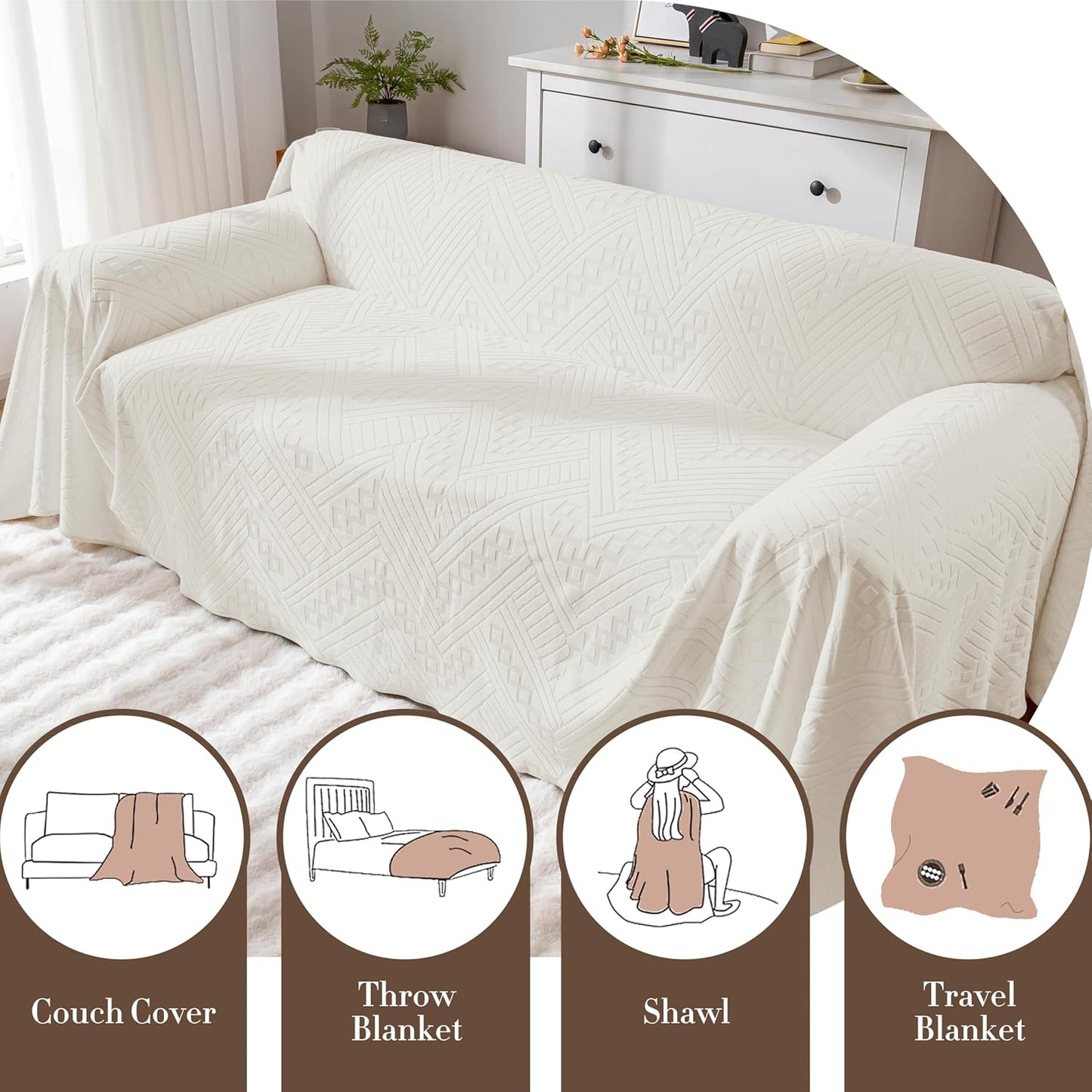 Waterproof Couch Cover, Reversible, Pet-Friendly, Washable and Anti-Slip Couch Covers for Sofa Protection with 3 Cushions, Sofa Slipcovers for Dogs and Cats (71×118in/Brown)