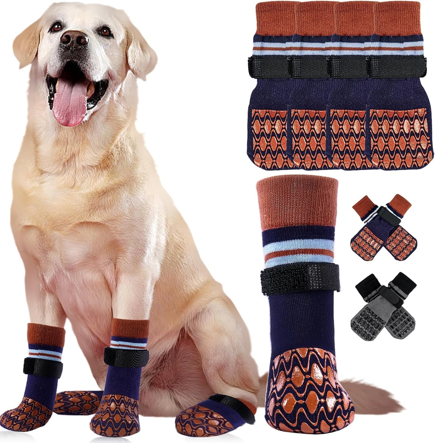 Kuoser Non Slip Dog Socks for Hardwood Floors, 4Pack Anti-Slip Dog Grippy Socks to Prevent Licking Paws, Dogs Booties Paw Protectors with Double-Sided Traction for Small Medium Large Senior Dogs, XS