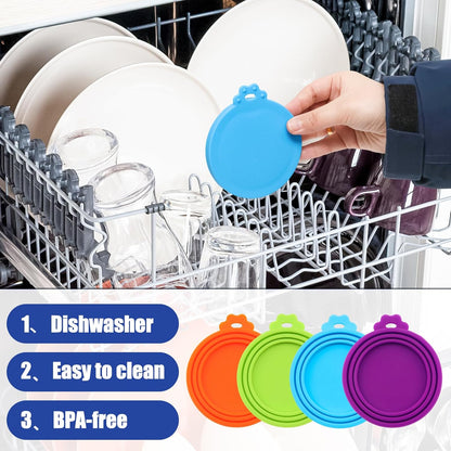 PINE & LINEN 4 Pcs 2.5inch Durable Pet Can Lids, Silicone Small Pet Can Covers Waterproof Cat Food Cans Lids for 3 oz Cat Food Cans（Yellow+Red+Pink+Blue）