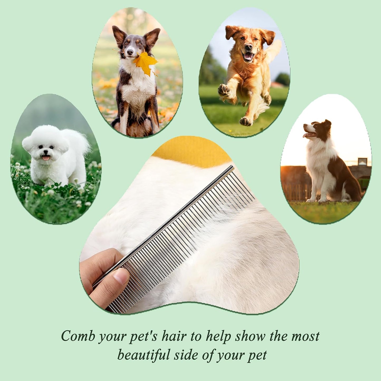 3 Pack Metal Comb For Dogs,Cat Grooming Comb,Dog Combs,Doodle Comb,Shedding Comb,For Professional Grooming Tool For Long And Short Haired Dog,Cat And Other Pets. (Large Medium Small), Metallic