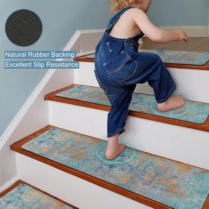 Tiveney Stair Treads Non Slip for Wooden Steps, 15PCS 8"x30" Grey Rubber Backing Stair Runner Mats, Washable Reusable Carpet for Stairs Rugs Indoor Safety Staircase Step Treads for Kids Elders Dogs
