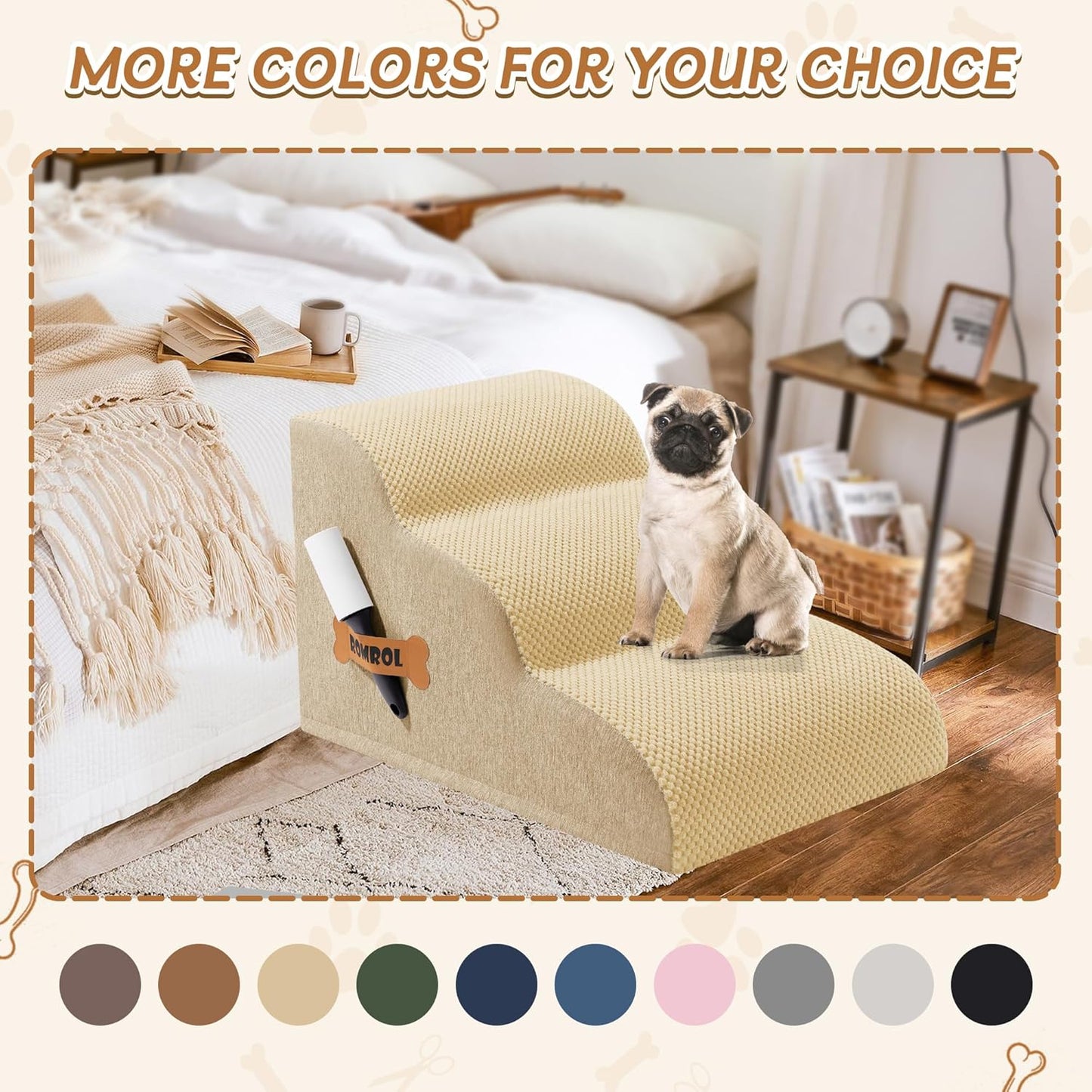 Romrol Dog Stairs Ramp for High Beds Couches, High Density Foam Pet Steps with Durable Non-Slip Waterproof Fabric Cover, Dog Stairs for Small Dogs or Cats or Pets, 5-Step, 22 Inch, Grey