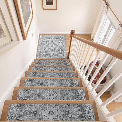 OJIA Non-Slip Carpet Stair Treads for Wooden Steps Set of 15, 30''X8'' Indoor Runner Resistant Rugs Rubber Safety Mats for Dogs, Kids & Elders, Stairway Grip