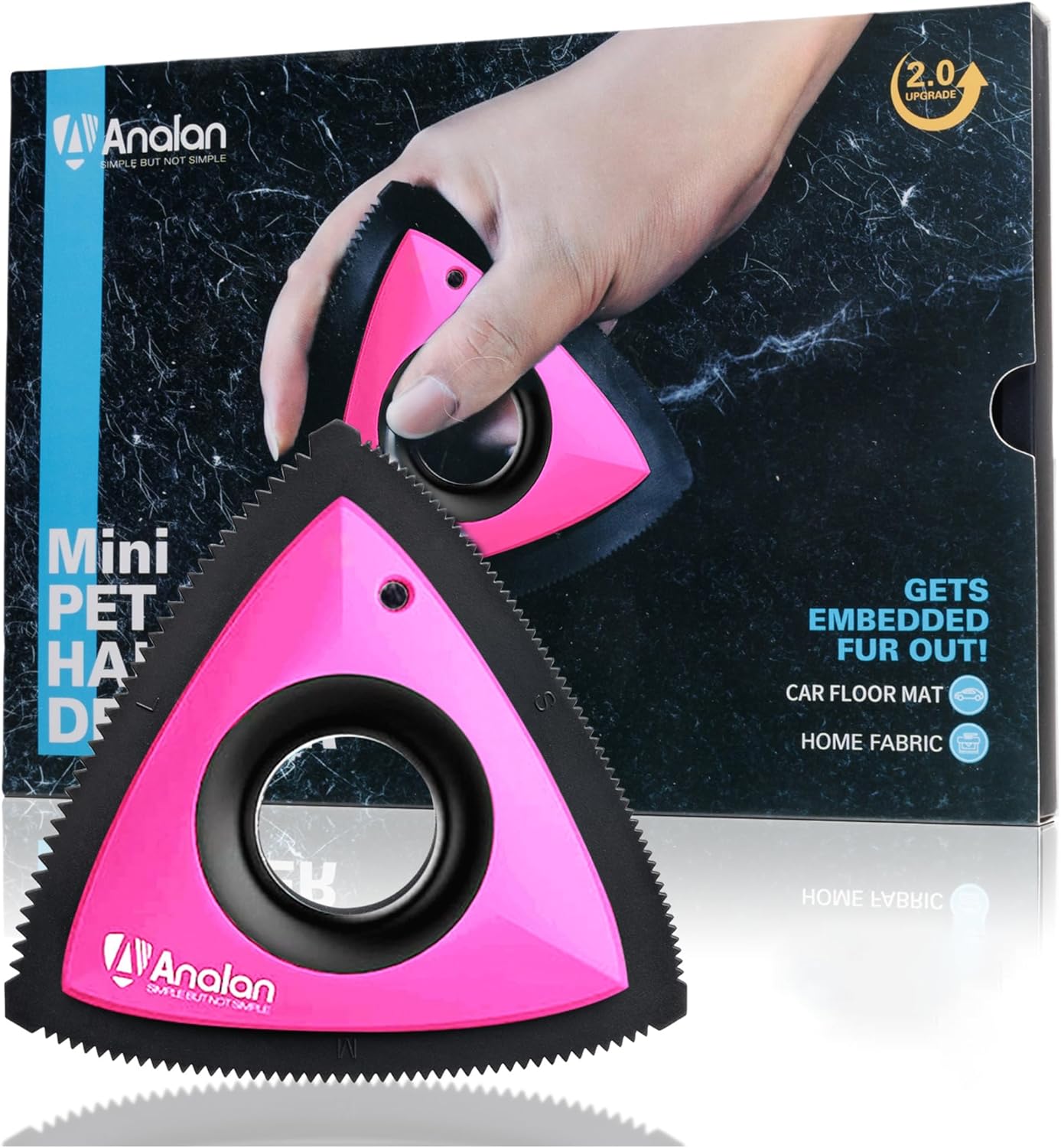 Analan Mini Pet Hair Remover for Car Detailing Supplies, Carpet Dog Hair Remover for Car Interior, Triangle Dog Hair Remover for Auto Detailing, Couch, Furniture, Lint, Carpet (Jet Black)