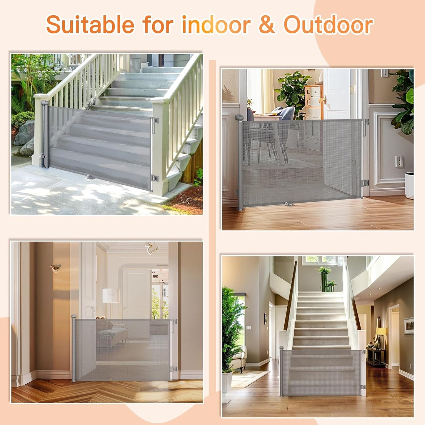 Uamector 138-Inch Extra Wide Retractable Baby Gate & Dog Gate, Reinforced Mesh Safety Gate Adjustable for Large Openings - Stairs, Doorways, Hallways - Indoor/Outdoor Use