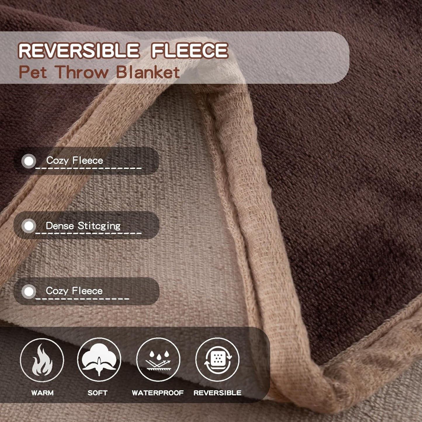 Waterproof Dog Blankets Pet Blanket 50"x60", Soft Fluffy Sofa Car Bed Protector, Reversible Sherpa Fleece Dog Blanket for Large Dogs (Dark Grey-Paws)