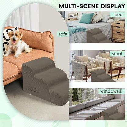 Mesa Lemon Dog Stairs & Steps for High Beds, 3 Steps High Density Foam Waterproof Dog Ramp for Small Dogs and Cats, Pet Stairs with Removable Washable Cover for Bed, Couch, Sofa and Car (H:16")