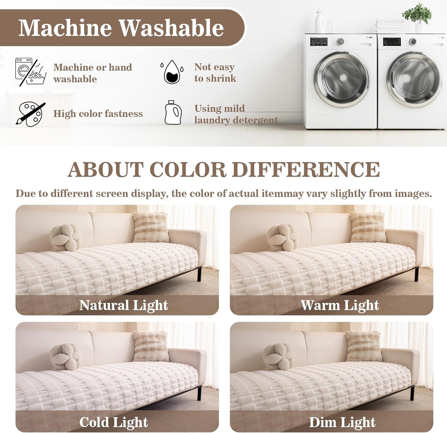 MYSKY HOME 100% Waterproof Couch Cover for Dogs, Plush Pet Couch Covers for Sofa Washable, Couch Covers for 2 Cushion Sofa Pet Friendly, Non-Slip Durable Sofa Cover Slipcover Protector, Cream, 35"x63"