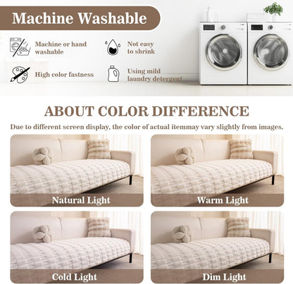 MYSKY HOME 100% Waterproof Couch Cover for Dogs, Plush Pet Couch Covers for Sofa Washable, Couch Covers for 2 Cushion Sofa Pet Friendly, Non-Slip Durable Sofa Cover Slipcover Protector, Cream, 35"x63"