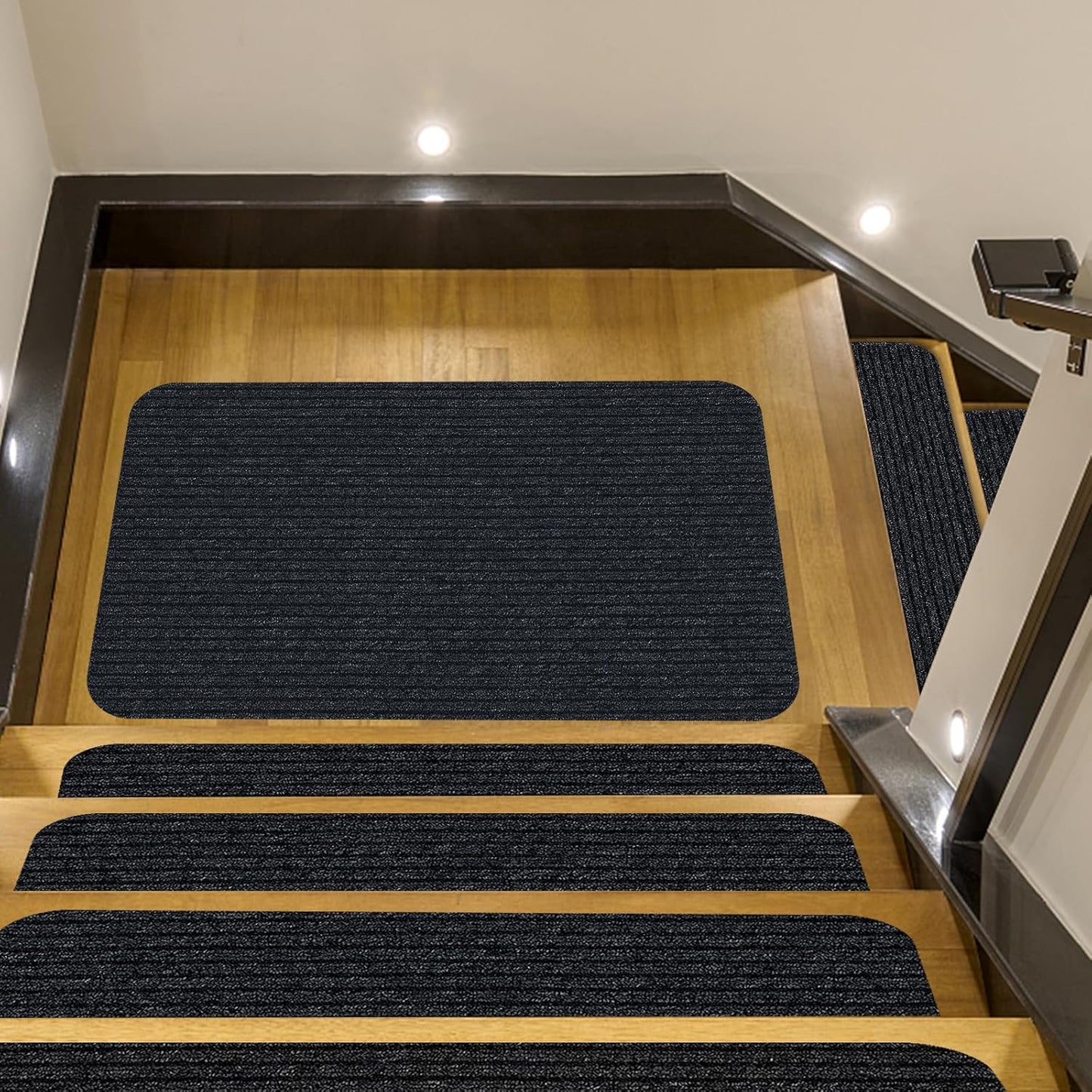 Stair Treads for Wooden Steps Carpet, Non-Slip Stair Runner Indoor Outdoor Stair Tread Mats Covers Pads, 19" x 31"Matching Landing Step Runner for Elders, Kids and Dogs (19" x 31", Black)