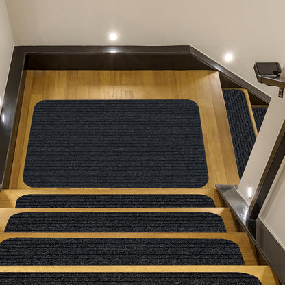 Stair Treads for Wooden Steps Carpet, Non-Slip Stair Runner Indoor Outdoor Stair Tread Mats Covers Pads, 19" x 31"Matching Landing Step Runner for Elders, Kids and Dogs (19" x 31", Black)