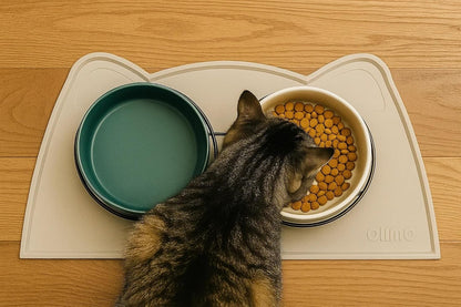 OHMO - Cat Food Mat, Silicone Pet Feeding Mat for Floor Non-Skid Waterproof Dog Water Bowl Tray, Easy to Clean Pet Placemat (Erythrinus, 18 * 9.8'')