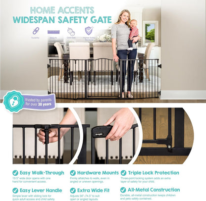 Regalo Safety 28"-76” Super Wide Configurable Baby Gate for Doorways & Open Spaces, 3-Panel Wall Mounted Safety Gate with Door for Babies, Toddlers & Pets, Includes Wall Mount Hardware