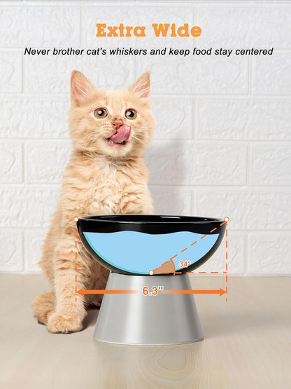 LoeJan Elevated Cat Food and Water Bowls Set, Extra Wide and Raised Ceramic Bowls, Anti-Vomit Whisker-Free Pressure Cat Feeder for Kittens to Adult Cats and Small Dogs (White, Water Bowl)