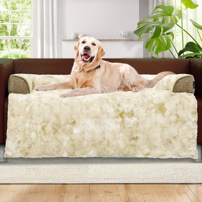 Calming Large Dog Bed for Couch, 41 x 37 inch Removable Couch Cover for Dogs Washable, Non-Slip Fluffy Plush Dog Sofa Mat for Furniture Protector - Grey