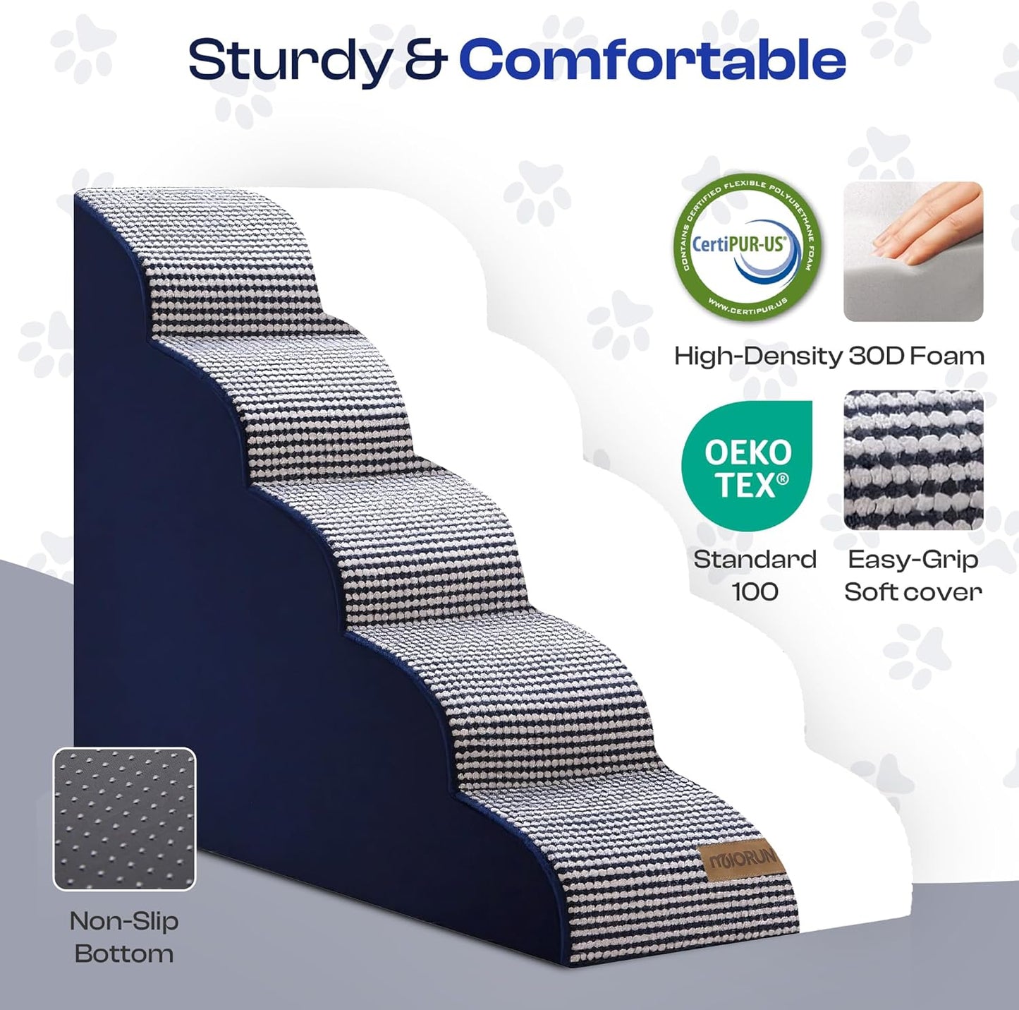 Dog Stairs for High Beds Up to 30", Extra-Tall 5-Step Dog Steps for Bed, 24.5" Tall Foam Pet Stairs for Small & Medium Dogs, Gentle Slope Cat Ramp for Bed with Washable Cover